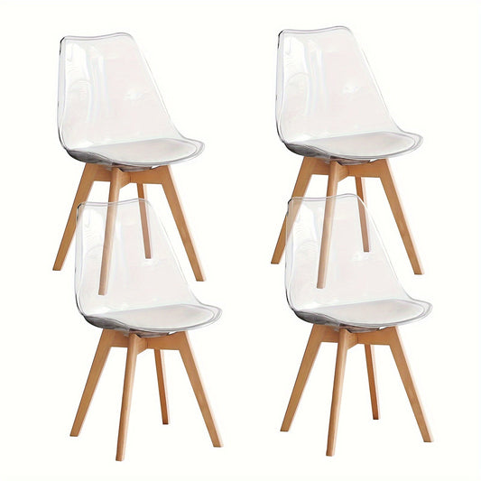 Clear Dining Chairs Set Of 4, Modern Kitchen Acrylic Chairs, Transparent Kitchen Chair With PU Cushions And Solid Beech Legs For Dinning Room Living Room Bedroom