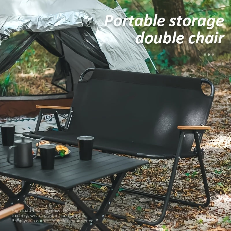 Aluminum Outdoor Double Folding Bench - Portable Twin Seat Camping Chair with Backrest for Camp Enthusiasts