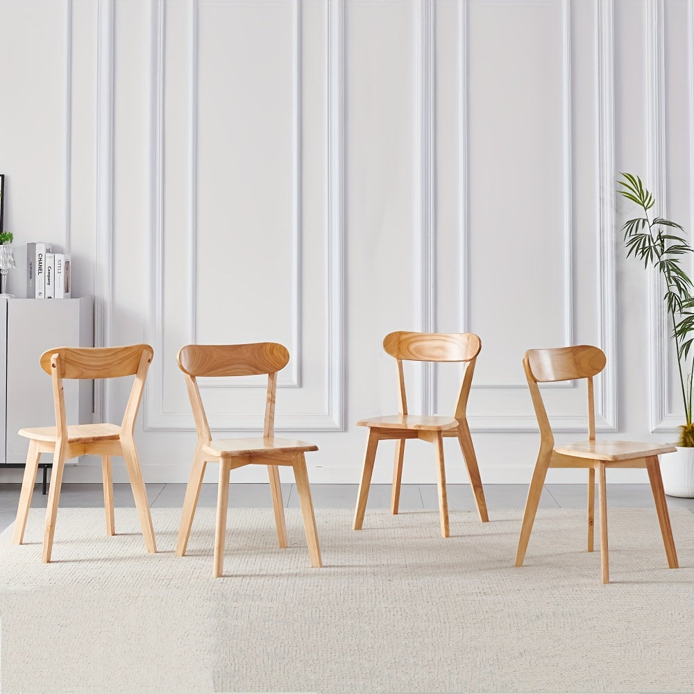 4pcs Mid-Century Modern Solid Wood Dining Chairs - Curved Back, Comfortable Seating for Dining Room, Kitchen, Living Room - Stylish, Space-Saving, Easy Assembly