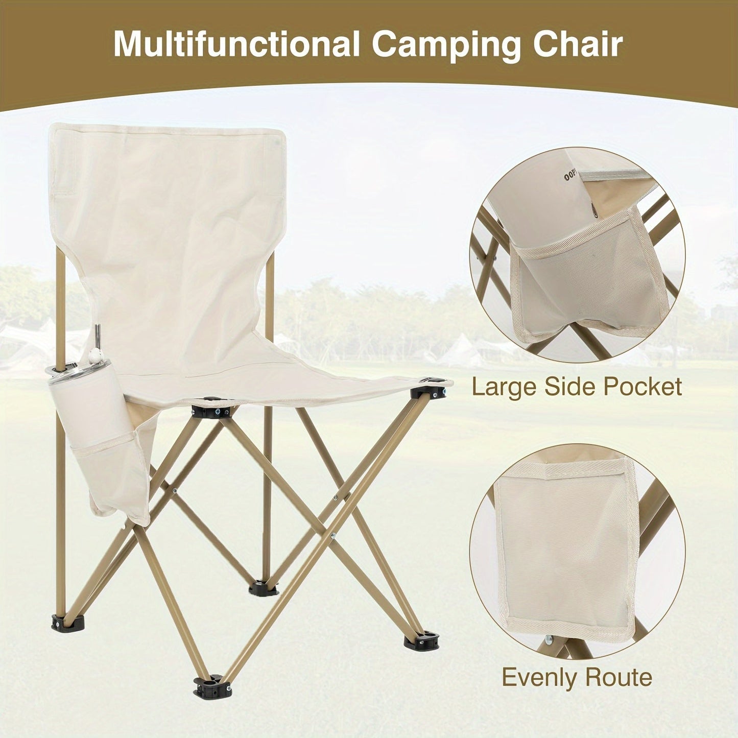 Portable Camping Folding Chair, Heavy-Duty Outdoor Chair with Side Pockets and Storage Bag, Oxford Fabric, Iron Alloy Frame, for Adult Use, Suitable for Thanksgiving, Christmas, New Year, Labor Day, Father's Day