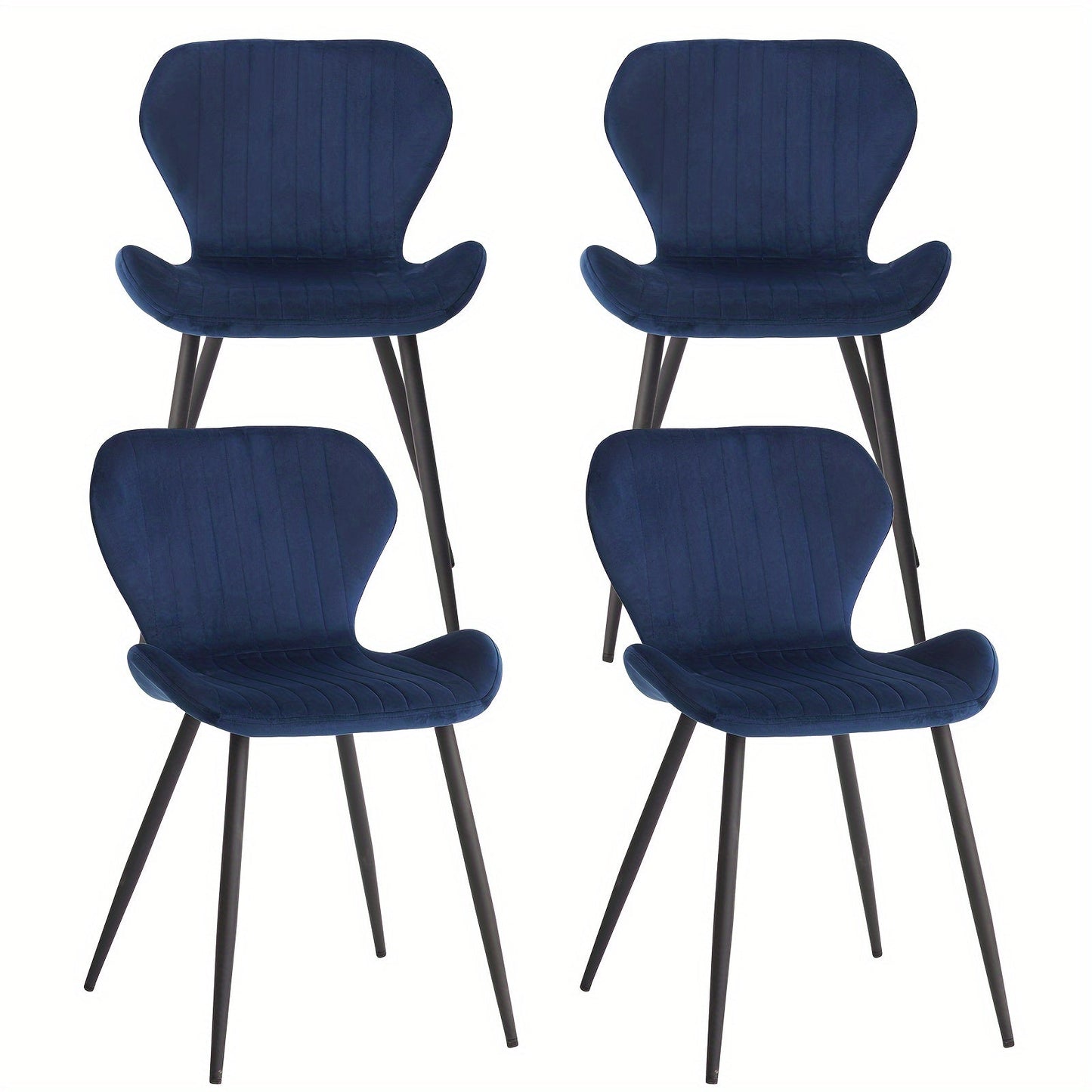 Dining Chairs Set Of 4, Mid Century Modern Kitchen Chairs Comfortable Upholstered Armless Accent Dinning Room Chairs With Back And Metal Legs For Kitchen, Bedroom, Living Room, Blue