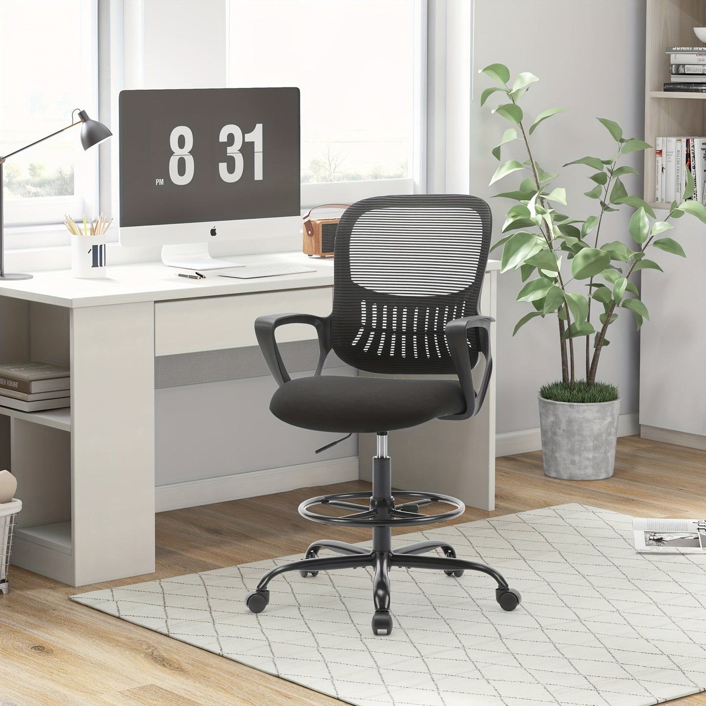 Drafting Chair Standing Desk Chair Tall Office Chair for Standing Desk, Tall Desk Chair Counter Height Adjustable Office Chairs with Comfortable Armrests, Black